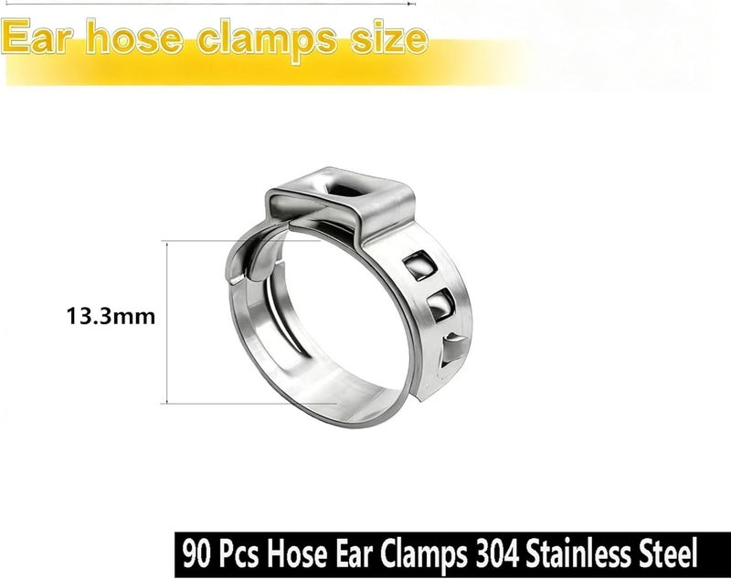 ANDILIKE 90 PCS Hose Ear Clamps 304 Stainless Steel,13.3mm Single Ear Hose Clamp Clip,Hose Fitting for Securing Pipe Hose - Image 2